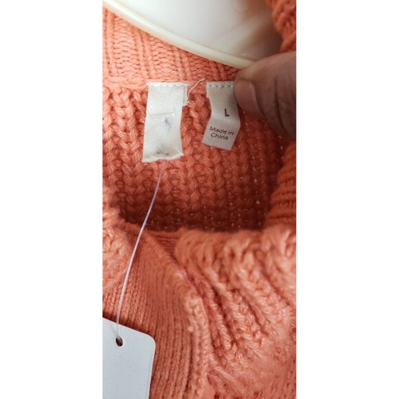 Soft Surroundings Highland Tunic Sweater‎ L Chunky Knit Coral Orange Pocket Cozy - Picture 3 of 6